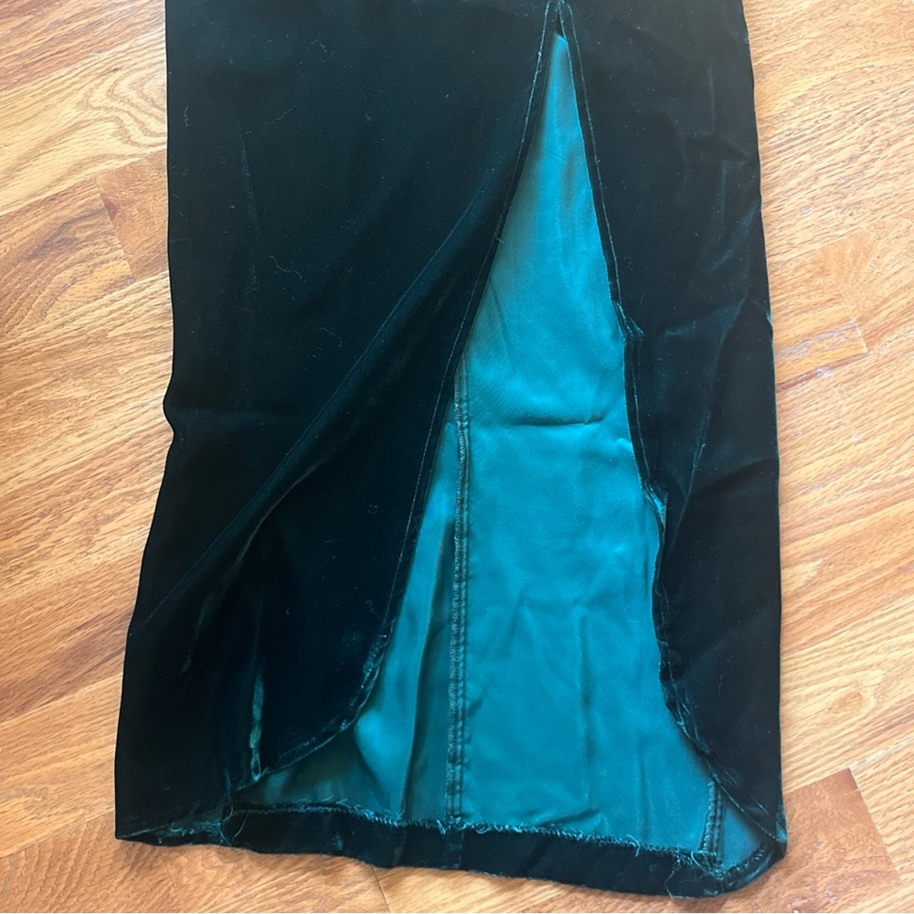 Vintage Roberta Dark Green Velvet Dress Spaghetti Strap Front Slit Size 3/4 - Picture 10 of 10